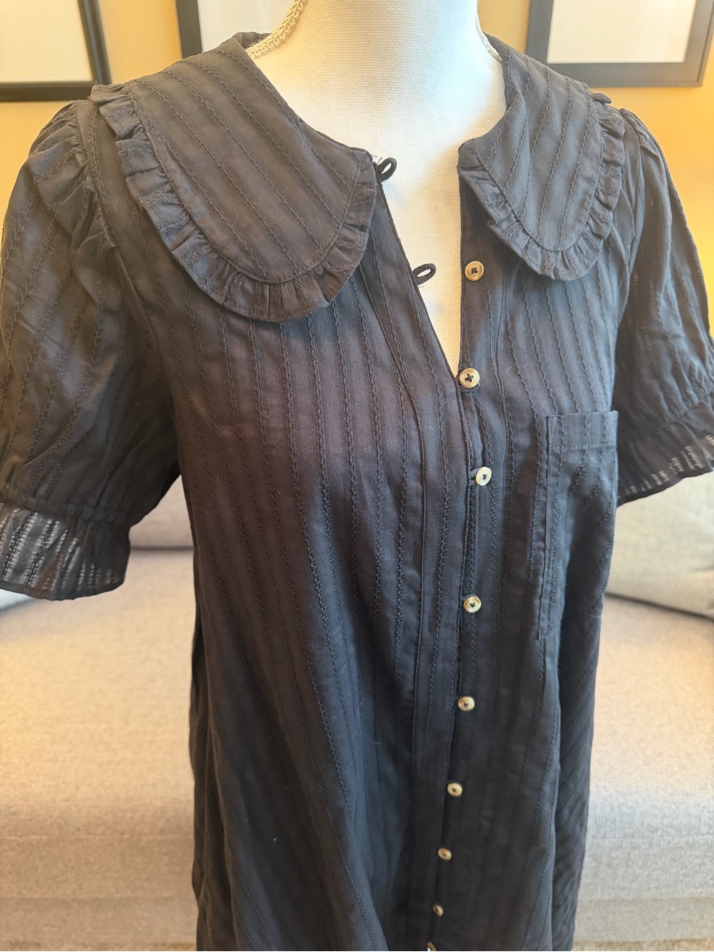 Pilcro NWT Black Button-Front Short Sleeve Dress with Peter Pan Collar - Picture 2 of 8